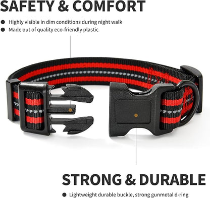 Mile High Life Reflective Dog Collar | Nylon Pet Collars wiith Buckle | Light Weight Puppy Collars | Red Dog Collars for Medium Dogs (Red, M)