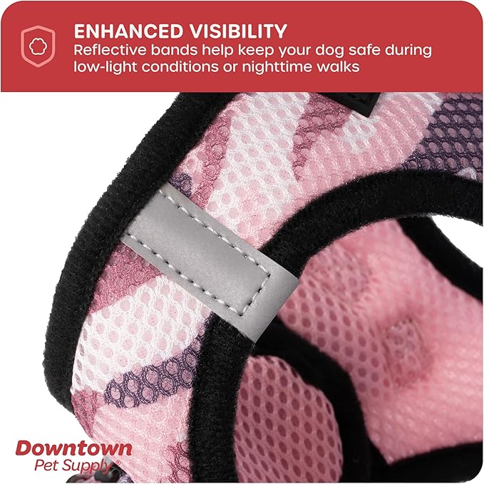 Downtown Pet Supply Step-in Dog Harness – No Pull, Adjustable Padded Mesh with Reflective Trim, Secure Buckle Strap – Comfortable & Breathable Small Dog Harness, Medium, Pink Camo