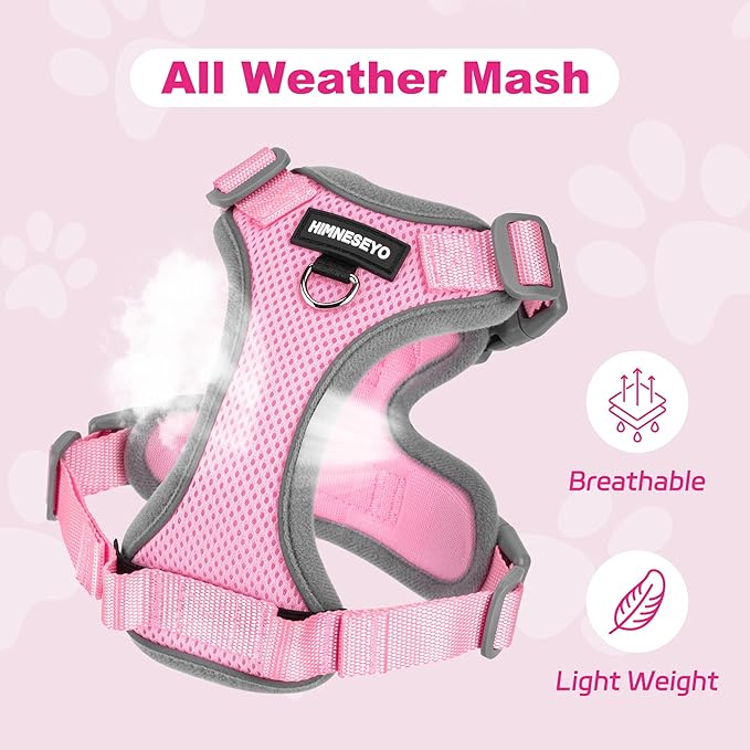 Small Dog Harness and Leash Set, No Pull Adjustable Pet Harness for Small Dogs, Breathable Mesh Rflective Dog Vest Harness (Pink, XS)