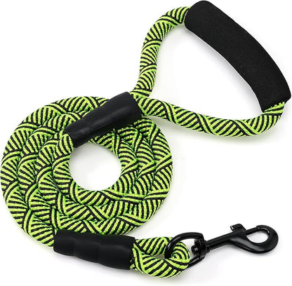 Mile High Life Comfortable Padded Handle Dog Leash - Mountain Climbing Rope Leash, Heavy Duty 4 Feet (Black Lime Green)