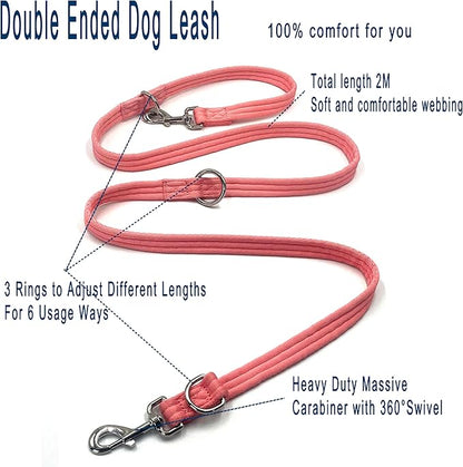 Dog Leash-Multifunctional Double Ended,for Obedience Training Or Distance Work Easy to Use,Lightweight,Soft&Durable Convertible Hands Free,Crossbody,Over Shoulder (Pink, 2M*2.5CM)