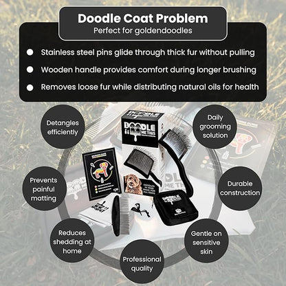 DOODLE ME THIS KINGSTON AND HAMILTON Slicker Brush for Dogs Kit Includes Comb Treat Pouch Bag and Guide Turns Stressful Grooming into bonding While Gently detangles matted Curly Wavy Coats.