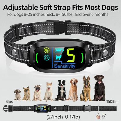 FAFAFROG Dog Bark Collar for Large Medium Small Dogs, Rechargeable Smart Bark Collar, Anti Barking Training Collar with 5 Adjustable Sensitivity Beep Vibration (Black)