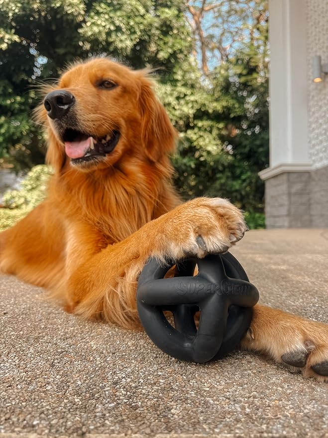 Tuff Pupper SuperChewer Extremely Tough Cage Ball for Dogs | 2X Tennis Ball Size | Natural Rubber | Tough Toy for Aggressive Chewers | Heavy Duty for Medium Large Breed | Strong but NOT Indestructible