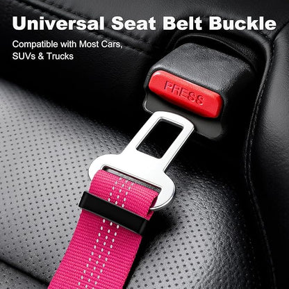 Dog Seat Belt for Car, Adjustable Dog Car Harness Seatbelt for Small Medium Large Dogs, Heavy Duty Travel Safety Restraint with Locking Aluminum Hook & Reflective Nylon Strap, Pink