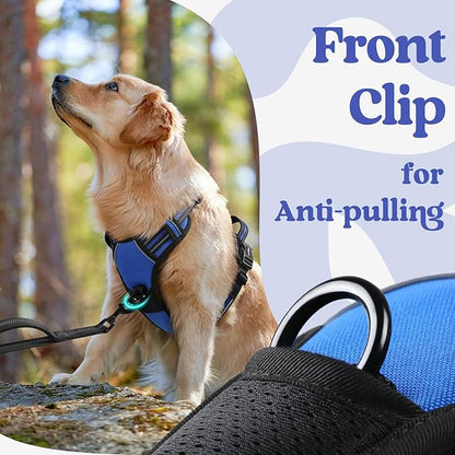 rabbitgoo Dog Harness for Large, No Pull Pet Harness with 3 Buckles, Adjustable Soft Padded Vest with Control Handle, Walking Reflective Pet Vest for Extra Large Dogs, Blue, XL
