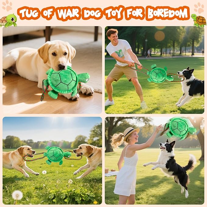 Large Turtle Dog Toys: Squeaky Dog Toys for Aggressive Chewers - Interactive Rope Tug of War Dog Toy - Puppy Chew Toy for Small/Meduim/Large Breeds