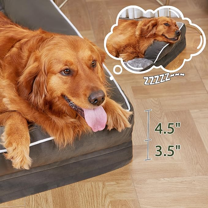 Casa Paw Orthopedic Dog Beds for Large Sized Dogs, Waterproof Egg Crate Foam Large Dog Couch Beds with Comfy Bolster 36x27Inch, Washable Pet Beds with Removable Cover and Nonskid Bottom, Dark Green