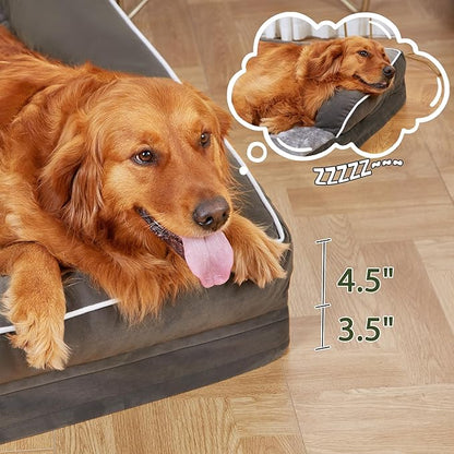 Casa Paw Orthopedic Dog Beds for Large Sized Dogs, Waterproof Egg Crate Foam Large Dog Couch Beds with Comfy Bolster 36x27Inch, Washable Pet Beds with Removable Cover and Nonskid Bottom, Dark Green