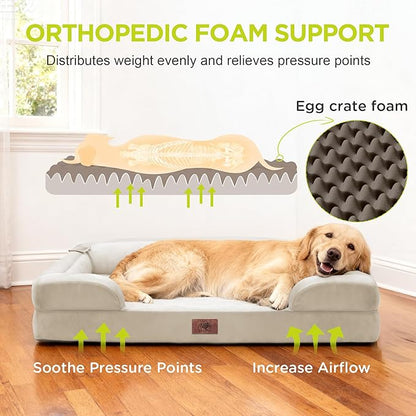 Orthopedic Dog Bed for Extra Large Dogs, XXL Waterproof Egg Crate Memory Foam Pet Bed Bolsters with Removable Washable Cover & Non-Slip Bottom, Tennis Ball Toy, 45x35