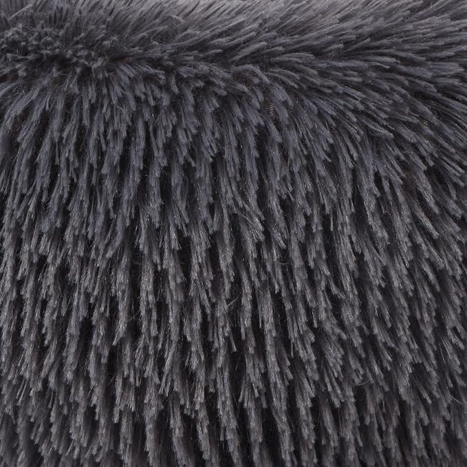 Calming Donut Dogs Beds for Medium Dogs up to 45 lb,30inch Anti-Slip Plush Round Dog Bed with Raised Rim,Fluffy Faux Fur Pet Bed for Cozy Sleep,Dark Grey
