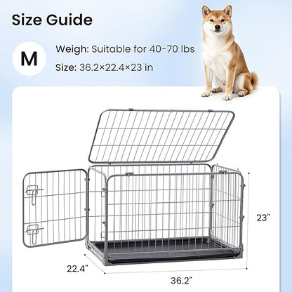 ZOMISIA Foldable Dog Crate for Medium Dogs - 36 inch Escape-Proof Metal Kennel with Double Door, Easy Assembly Collapsible Cage with Removable Tray, Indoor Outdoor Use, Silver Gray
