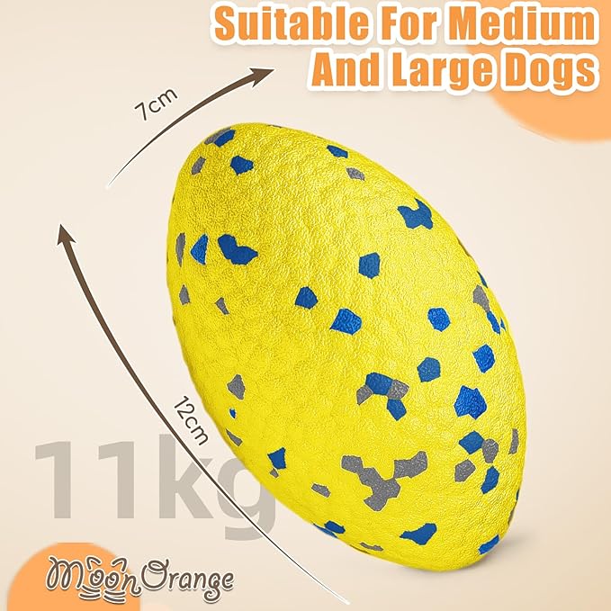 Moonorange 4.72" Indestructible Large Rugby Balls for Aggressive Chewers Durable Olive Bouncy Interactive Football Toy for Dogs Fetch Game Lightweight Floating Outdoor Training, Yellow