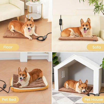 PetTemp Large Dog Heating Pad & Heated Pet Bed for Big Dogs and Multiple Pets, Waterproof Pet Heating Pad with 5 Adjustable Heat Settings, Timer, Auto Shut-Off and Chew Resistant Cord, 26'' x 20''