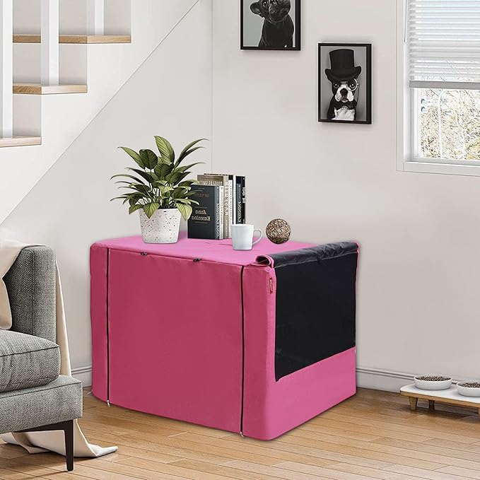 HiCaptain Breathable Dog Crate Cover 48 Inch, Durable Heavy Duty Kennel Cover, Dual Zippered Panels, Windproof Waterproof UV-Resistant(Pink)
