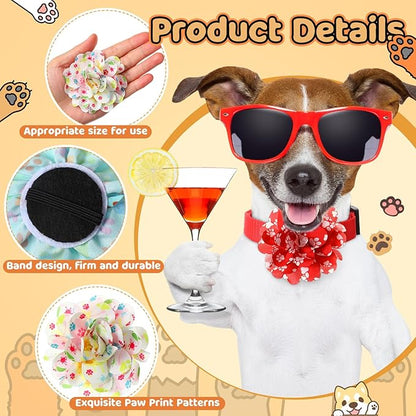 50 Pieces Paw Print Dog Collar Flowers Bulk Dog Paw Print Charms Grooming Accessories Bow Tie Flower for Pets Cat Collar Attachment Embellishment