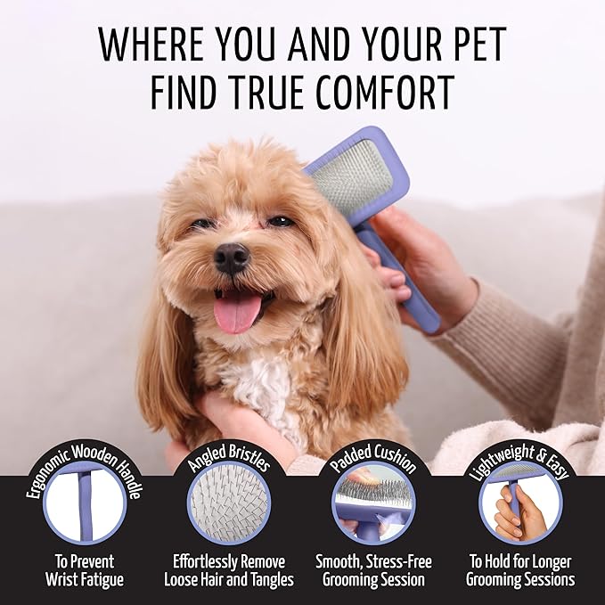 Tauro Pro Line Dog Brush for Shedding - Goldendoodle, Labradoodle & Poodle Hair & Wide Areas - Slicker Brush for Dogs & Cat Grooming, Flexible Cushion & Non-Slip Grip (Size L - Purple)