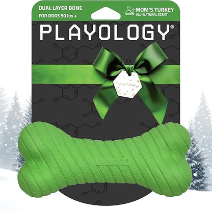 Playology Dog Toys | Dual Layer Bone Durable Chew Toy Bone for Dogs | Jumbo Mom's Turkey Scented Toy - Easy to Clean and Made from Non Toxic Materials