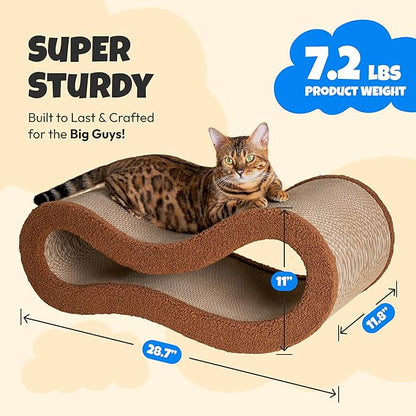 Pet JoJo Cloud Lounge Cat Scratching Pad, Reversible Scratch Board with Natural Curves for Freestyle Scratching & Ergonomic Support, Extra Wide Cat Bed for Large Cats, Premium Cardboard & Cozy Fabric