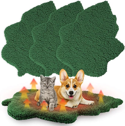 BrightRow 3 Pack Self Warming Pet Bed Leaf Shape Self Heating Cat Dog Mat Washable Thermal Sleeping Pad for Indoor Outdoor Hedgehog, Bunny, Sugar Glider, Rat, Chinchilla(Dark Green,Large-19 x29)