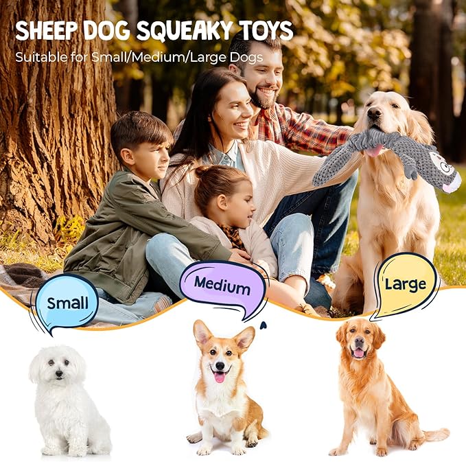 Dog Squeaky Toys, Sheep Crinkle Plush Stuffing Dog Toys for Puppy Teething，Tug of War Dogs Toy to Keep Them Busy for Small, Medium and Large Dogs (Gray)