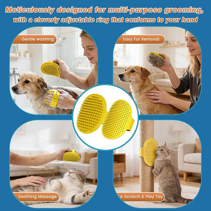 7-Piece Pet Grooming Kit with Storage Bag | Portable Bathing Set for Dogs & Cats | Includes Silicone Gloves, Deshedding Brushes & Finger Toothbrushes | All-in-One Pet Care (Lavender Purple)-MIYIJHY