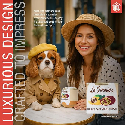 Chomp Haus La Furmiere – Luxurious Plush Dog Toy with Squeaker, Premium Fabric, Embroidered Details, Designer-Inspired Chew Toy, Fun Gift for Small to Medium Dogs & Dog Lovers