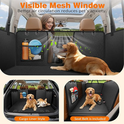 URPOWER PU Leather Backseat Extender for Dogs, Hard Bottom Dog Car Seat Cover for Back Seat, Waterproof Dog Car Hammock Anti-Scratch Pet Rear Seat Protector Travel Bed for Car and SUV