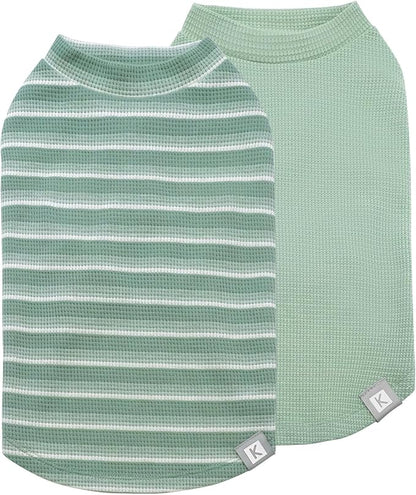 KYEESE 2Pack Waffle Dog Shirts for Small Dogs Stretchy T-Shirts Lightweight Tank Top Sleeveless Striped Vest Breathable Pet Tee, X-Large, Green+Striped