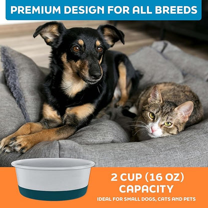 Master Pet Supply Stainless Steel Dog Bowls Set of 2 with Extra Thick Silicone Base - 2 Cup (16 oz) Emerald Sea, Non-Slip, Dishwasher Safe Metal Bowls, Pet Dog Food Bowl for Dogs, Cats, Anti Rust