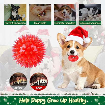 KIPRITII Puppy Toys for Xmas, 9 Pack Santa Dog Toy Set with Chew Toys, Squeaky Toys, Rope Toys & Rubber Teething Toy for Small Dogs and Puppies