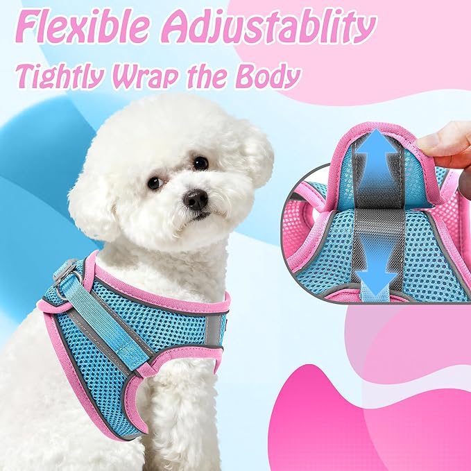 AIITLE Escape Proof Dog Harness - Step in Adjustable Dog Harness No Choke Over with Breathable Mesh and Quick-Release Buckle for All Weather- Outdoor Walking, Training for Medium Dogs Pink XL