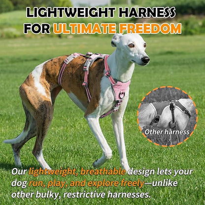 Huntboo Escape Proof Dog Harness – No Pull, No Slip, Fully Reflective, Adjustable 7-Point Design for Small, Medium, and Large Dogs – Lightweight for Outdoor Training & Hiking (Pink, XL)