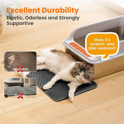 Petinstinct Small Cat Litter Mat, 20x14’’ Double Layer Honeycomb Cat Litter Box Mat, Non Slip Waterproof Urine Proof Litter Trapping Mat for Floor, Kitty Litter Pad, Indoor Pet Supplies, Black