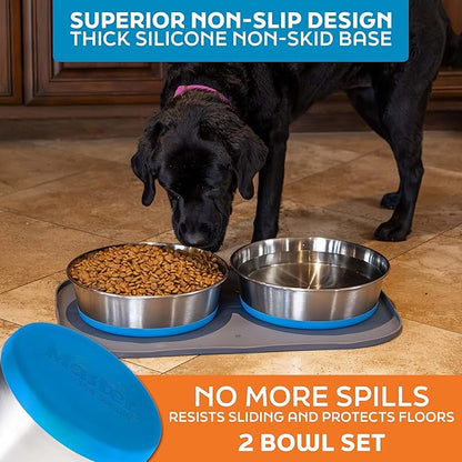 Master Pet Supply Stainless Steel Dog Bowls Set of 2 with Extra Thick Silicone Base - 16 Cup (128 oz) True Blue, Non-Slip, Dishwasher Safe Metal Bowls, Pet Dog Food Bowl for Dogs, Cats, Anti Rust