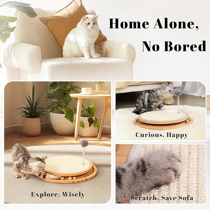 LMUGOOS Cat Scratcher, Cat Natural Sisal Scratching Pad, Kitten Interactive Toy with Ball Track Spring Ball for Chasing Hunting Mental Physical Exercise Puzzle