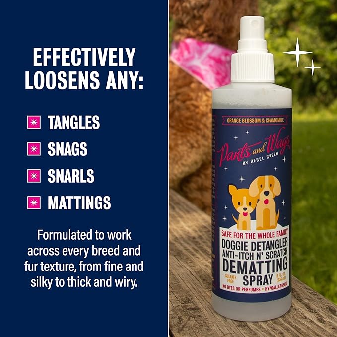 Pants and Wags Anti-Itch & Scratch Dematting Spray - Dog Hair Detangler - Orange Blossom & Chamomile - Hypoallergenic - No Dyes or Perfumes - 8 oz - 2 Pack
