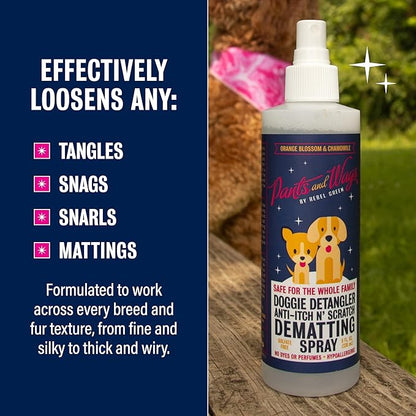 Pants and Wags Anti-Itch & Scratch Dematting Spray - Dog Hair Detangler - Orange Blossom & Chamomile - Hypoallergenic - No Dyes or Perfumes - 8 oz - 2 Pack