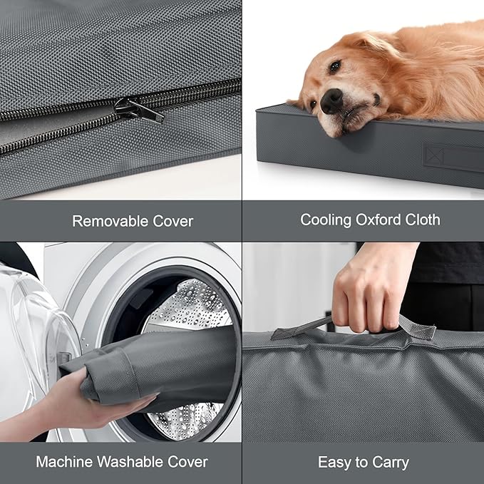 Tail Stories Outdoor Dog Bed for Small Dogs, Waterproof Dog Crate Bed for Medium Dogs Cats, Orthopedic Egg Crate Foam Pet Bed with Washable Removable Oxford Cover, Grey