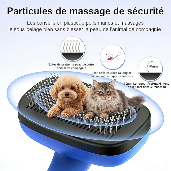 WOPQAEM Self Cleaning Slicker Brush for Dog, Cat, Skin Friendly Shedding & Grooming Tool for Long and Short Haired Pets, Easy Clean Retractable Bristles, Blue
