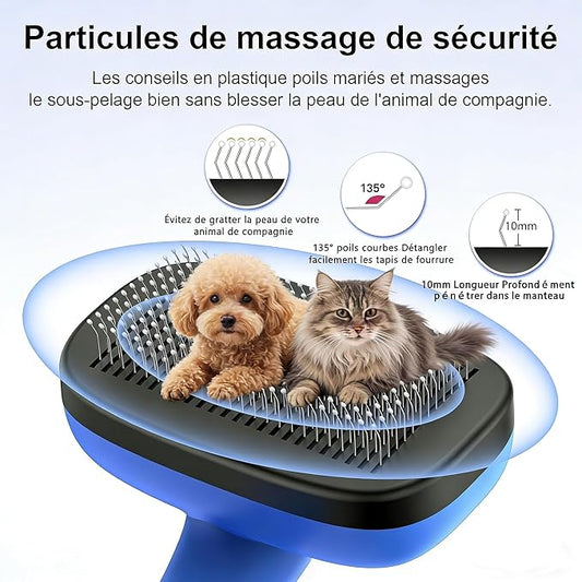 WOPQAEM Self Cleaning Slicker Brush for Dog, Cat, Skin Friendly Shedding & Grooming Tool for Long and Short Haired Pets, Easy Clean Retractable Bristles, Blue