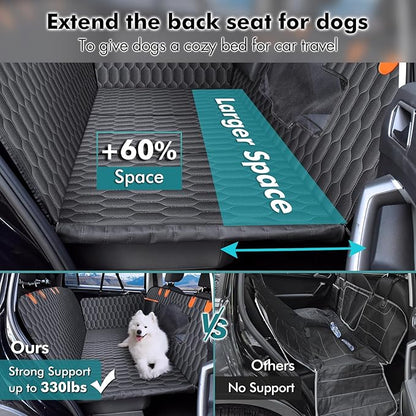 Chumajor XL Back Seat Extender for Dogs-Supports 400lb,Waterproof Dog Car Seat Cover Hard Bottom-Detachable,600D Heavy Duty Scratch Proof Nonslip Soft,Dog Hammock for Car,SUVs
