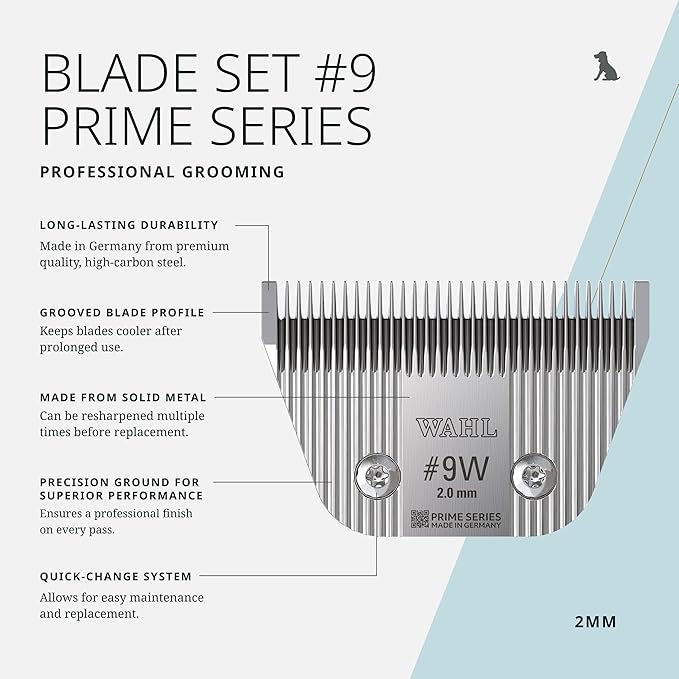 Wahl Pro Animal Wide Prime Series Blades - Professional Fine Tooth Pet Clipper for Horse, Cat & Dog Grooming - Made from High-Carbon Steel - #9W, 2.0mm