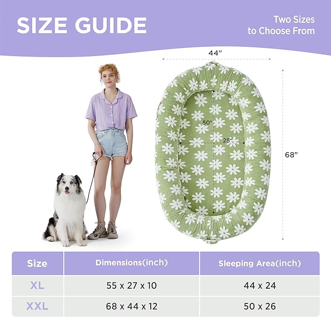 LE SURE Human Dog Bed for Adult & Kids - Calming XXL Size Bed with Egg Foam Supportive Mat as Gift for Family, Cute Modern Beds with Jacquard Shaggy Plush & Anti Slip Bottom 55x37x10, Blue