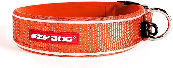 EzyDog Neo Dog Collar - Waterproof & Reflective Dog Collar with Soft Padded Neoprene for Comfort & Durable Nylon – Features Quick Release Buckle and Built-in ID Clip (Medium, Orange)