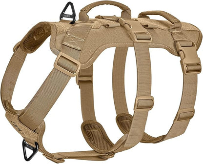 OneTigris Escape Proof Dog Harness, No Pull Dog Harness with Handles, Tactical Multi-Use Support Dogs Harnes for Large Dogs Everyday Wear Walking Hiking Training (Brown, Large)