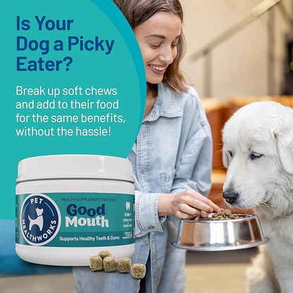Pet HealthWorks Good Mouth Dental Chews for Dogs – Controls Plaque & Tartar, Promotes Fresh Breath, Supports Gum & Oral Health – Clinically Studied, Cheeseburger Flavor, No Mess, 60 Soft Chews