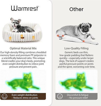 Warmrest Washable Dog Bed for Small Medium Dogs - Rectangle Orthopedic Corduroy Fleece Pet Bed with Removable Cover and Nonskid Bottom, Calming Puppy Bed Soft Pet Sofa, Cream(20x19x6inchs)