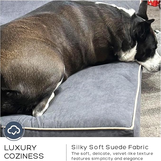 PetFun Jumbo Orthopedic Dog Bed for Large Dogs - 7-inch Thick Memory Foam Dog Bed with Pillow Removable Cover Machine Washable (Gray | Suede), 50''L x 34''W x 10''Th I Extra Large