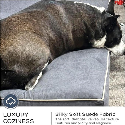 PetFun Jumbo Orthopedic Dog Bed for Large Dogs - 7-inch Thick Memory Foam Dog Bed with Pillow Removable Cover Machine Washable (Gray | Suede), 50''L x 34''W x 10''Th I Extra Large